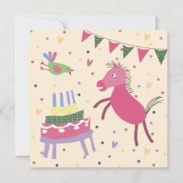 Tarjeta  kaart verjaardag paardje met taart