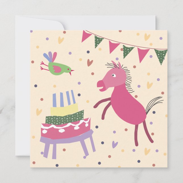 Tarjeta  kaart verjaardag paardje met taart (Anverso)