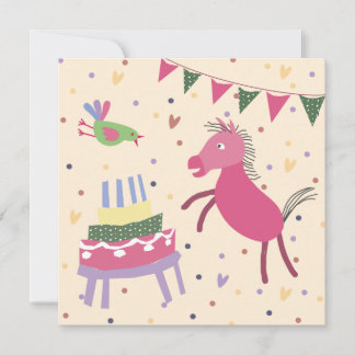 Tarjeta  kaart verjaardag paardje met taart