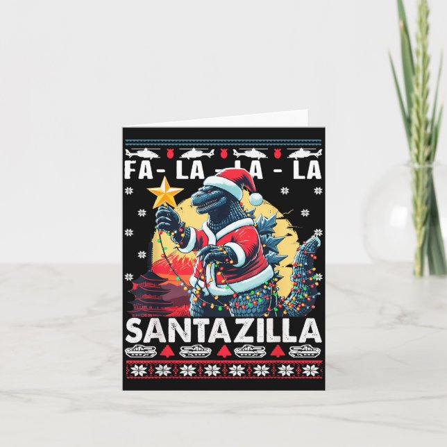 Tarjeta Kaiju Christmas Santazilla Japanese Monster Dinosa (Anverso)