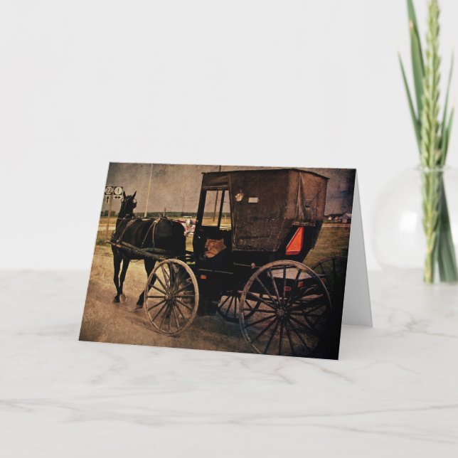 Tarjeta Kalona, cochecillo de Iowa Amish, cumpleaños (Anverso)