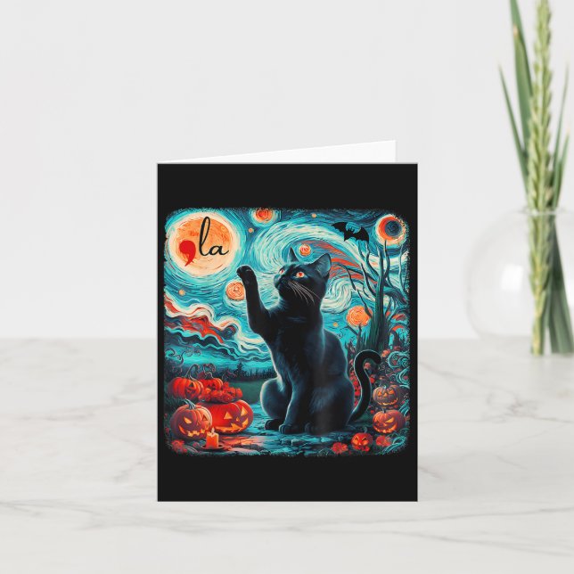 Tarjeta Kamala Harris Halloween bats Starry Night Black Ca (Anverso)