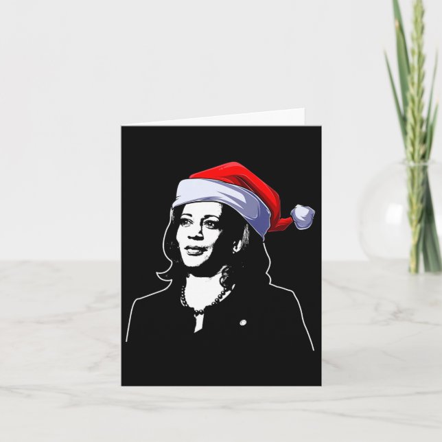 Tarjeta Kamala Harris Santa Hat Funny Navidades Holiday Pa (Anverso)