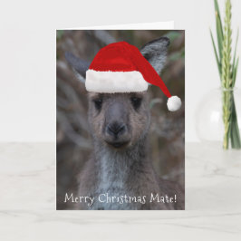 Tarjeta Kangaroo Face Santa Hat Feliz Navidad