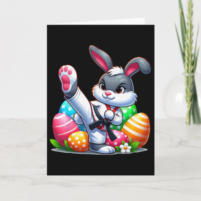 Tarjeta Karate Easter Bunny With A Sket Of Eggs Easter Day (Anverso)