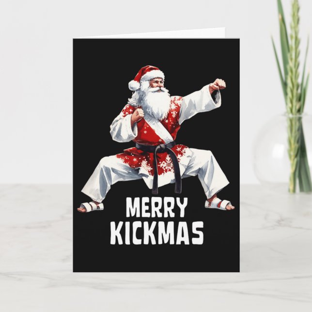 Tarjeta Karate Navidades de Santa Claus Merry Kickmas Mart (Anverso)