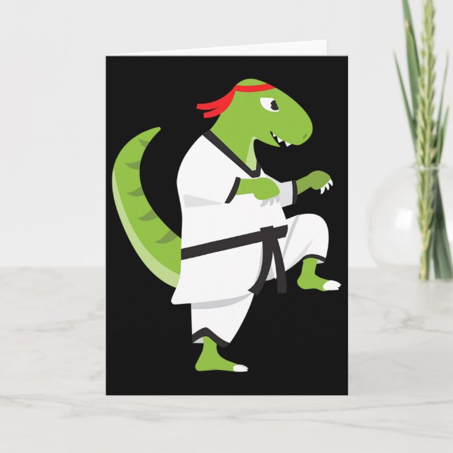 Tarjeta Karate T-rex Cool Cute Dinosaur Fighter Halloween  (Anverso)