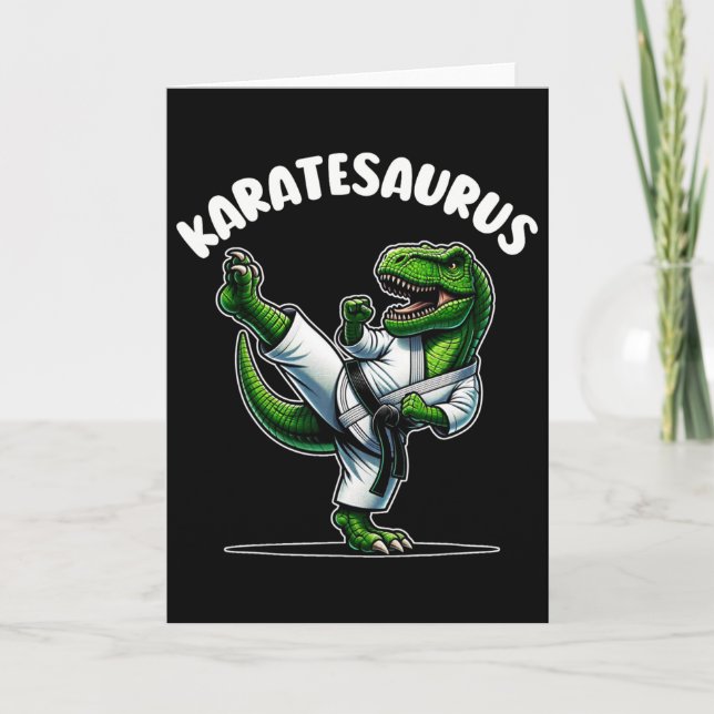 Tarjeta Karatesaurus Dinosaurio T Rex Divertido En Gi De K (Anverso)