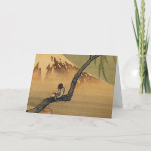 Tarjeta Katsushika Hokusai Boy viendo el Monte Fuji