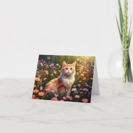 Tarjeta Katze in Blumenwiese