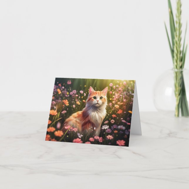 Tarjeta Katze in Blumenwiese (Anverso)