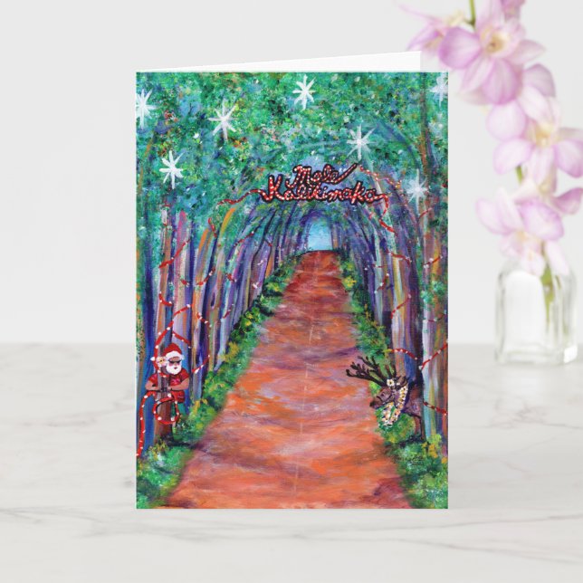 Tarjeta Kauai Tree Tunnel with Santa Mele Kalikimaka Card (Orquídea)