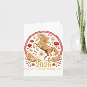 Tarjeta Kawaii 2026 Año De La Dama Del Caballo Loco Chica 