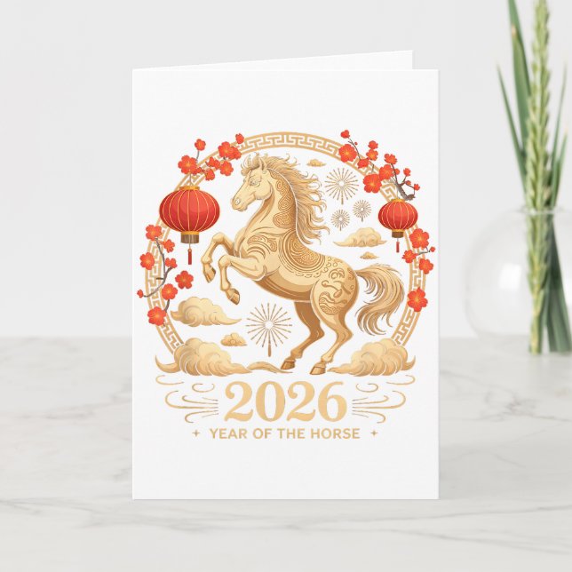 Tarjeta Kawaii 2026 Año del Caballo Dama de la Suerte Luna (Anverso)