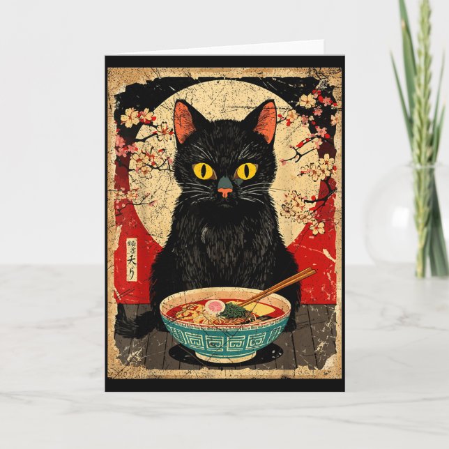 Tarjeta Kawaii Cat Eating Ramen Noodles Funny Anime Gift G (Anverso)