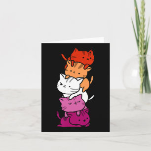 Tarjeta Kawaii Cat Pile Naranja Orgullo Lesbiano Rosa Homb