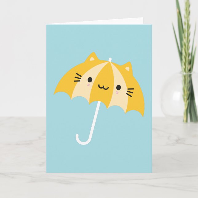 Tarjeta Kawaii Cat Umbrella (Anverso)