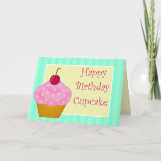 Tarjeta Kawaii Cherry Happy Birday Cupcake Card