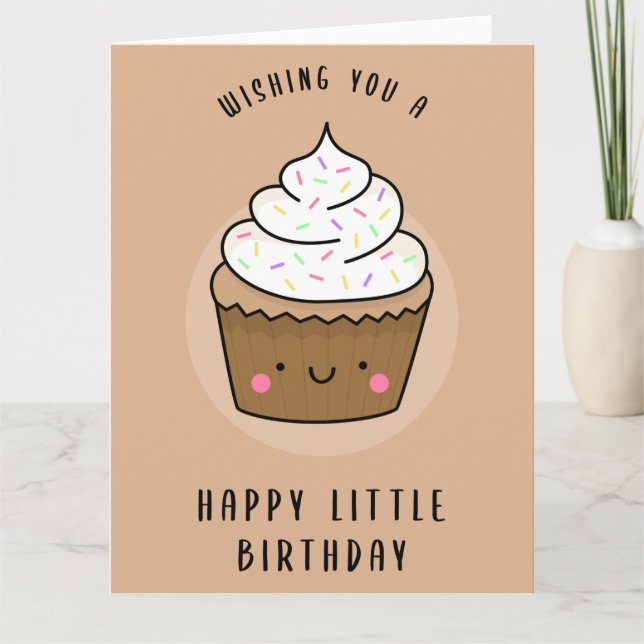 Tarjeta Kawaii Cupakes Happy Little Birday (tan) Card (Anverso)