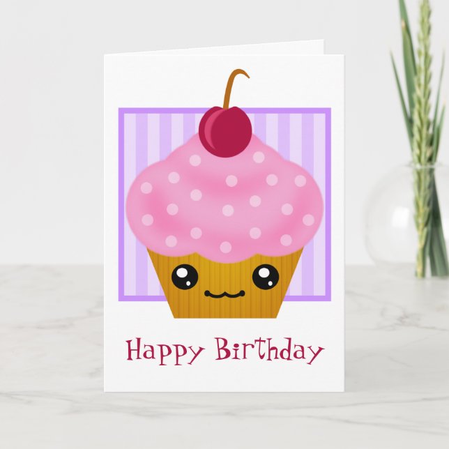 Tarjeta Kawaii Cupcake Birthday Card (Anverso)