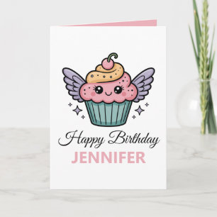Tarjeta Kawaii Cupcake Saludo de cumpleaños