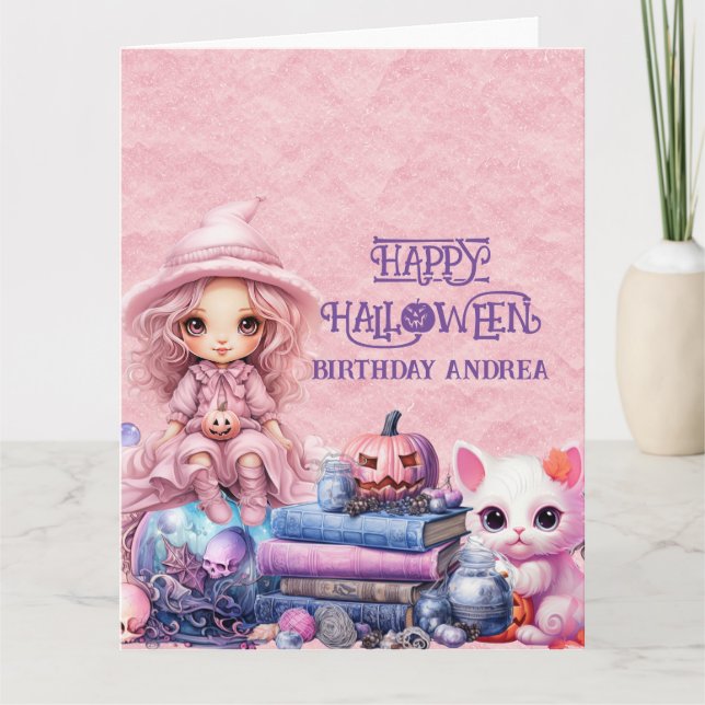 Tarjeta Kawaii Cute Pink Halloween (Anverso)
