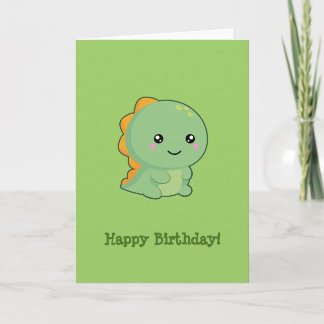 Tarjeta Kawaii Dinosaur Feliz Cumpleaños (Anverso)