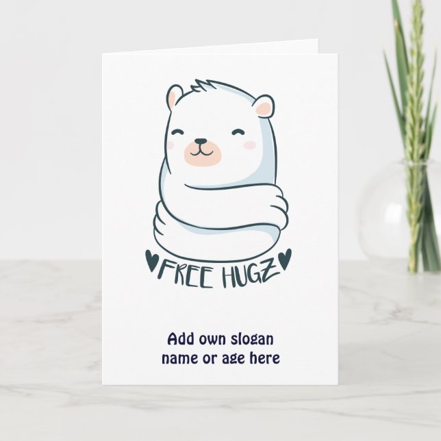 Tarjeta Kawaii FREE HUGS Polar Oso Blanco Cute Amor (Anverso)