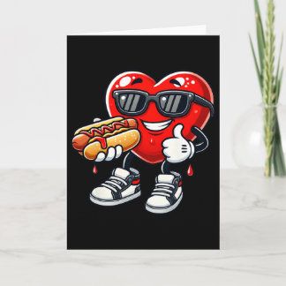 Tarjeta Kawaii Funny Heart Eating Hot Dog Valentine's Febr