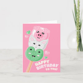 Tarjeta Kawaii Hanami Dango Feliz cumpleaños