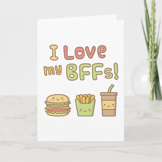 Tarjeta Kawaii I Love My BFFs Food Doodle for Best Friend (Anverso)