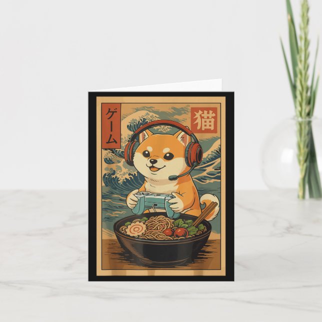 Tarjeta Kawaii Japanese Ramen Dog Retro Gaming Shirts For  (Anverso)