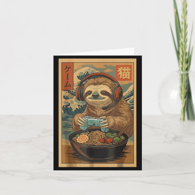 Tarjeta Kawaii Japanese Ramen Sloth Retro Gaming Shirts Fo (Anverso)