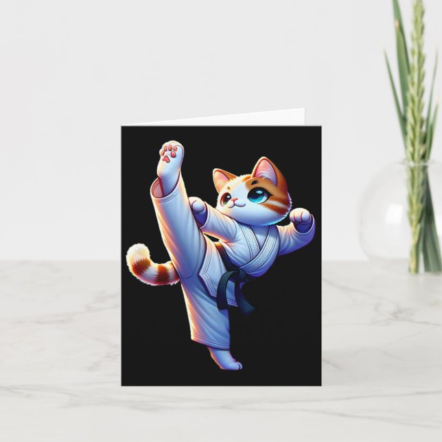 Tarjeta Kawaii Karate Kitty En Acción (Anverso)