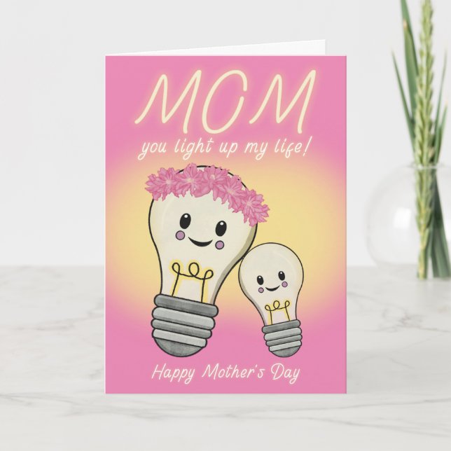 Tarjeta Kawaii Mom Lightbulb para el Día de la Mad (Anverso)