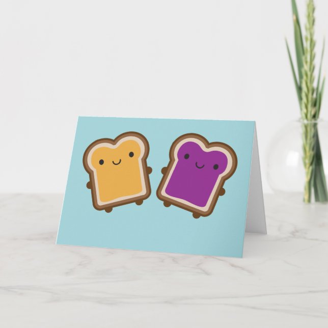 Tarjeta Kawaii Peanut Butter & Jelly Sandwich Couple (Anverso)