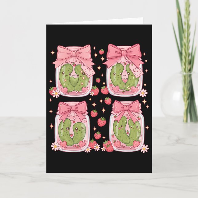 Tarjeta Kawaii Pickle Cute Strawberry Pickles Jar Valentin (Anverso)