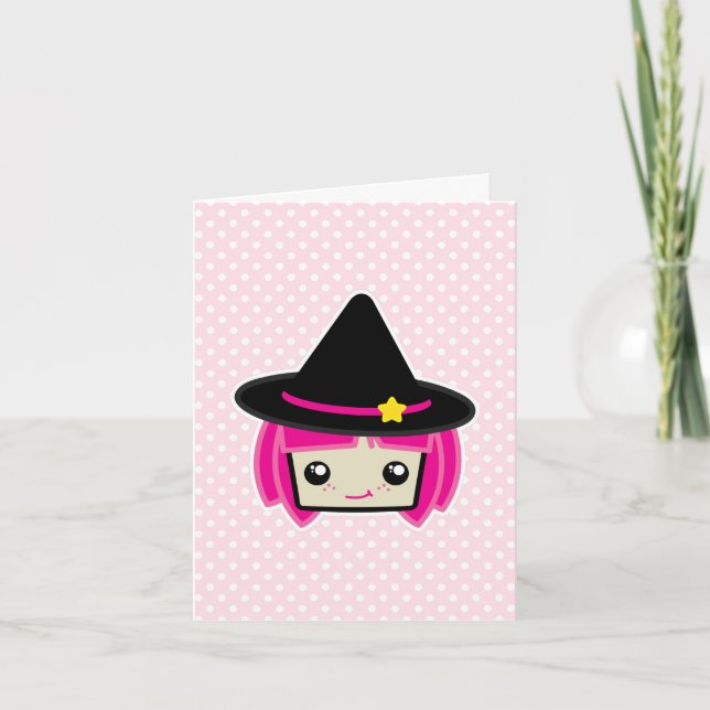 Tarjeta Kawaii Pink Haired Note Card (Anverso)