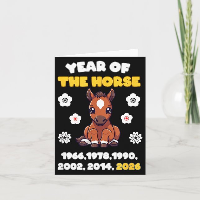 Tarjeta Kawaii Year Of Horse Chinese Zodiac 2026 Animal  (Anverso)