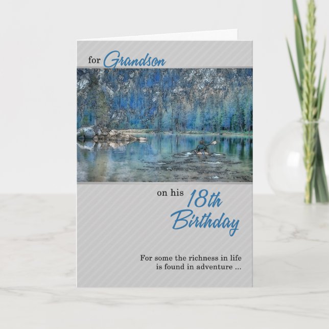 Tarjeta Kayak Al Aire Libre Cumpleaños 18 de Nieto (Anverso)