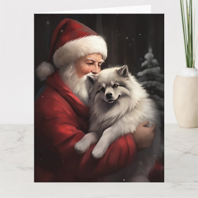 Tarjeta Keeshond Con Navidades festivos de Santa Claus (Anverso)