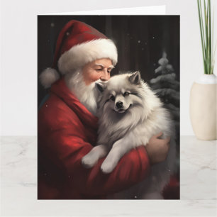 Tarjeta Keeshond Con Navidades festivos de Santa Claus