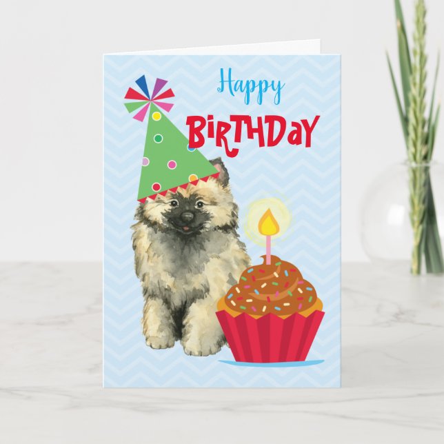 Tarjeta Keeshond Cupcake de cumpleaños (Anverso)