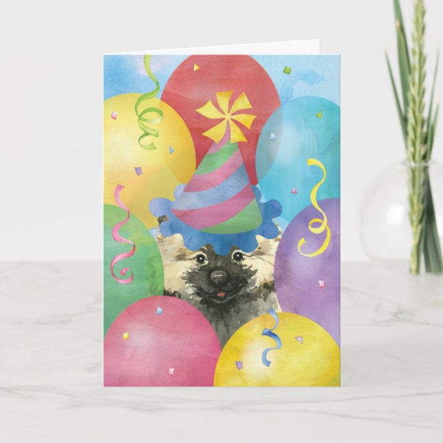 Tarjeta Keeshond de los globos de cumpleaños (Anverso)