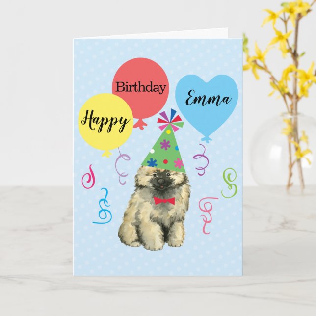 Tarjeta Keeshond de los globos de la fiesta de cum (flor amarilla)