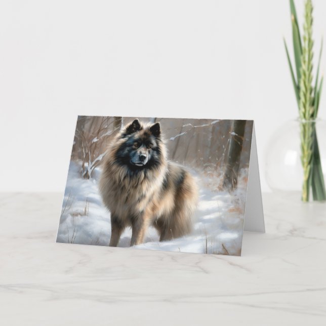Tarjeta Keeshond Deja que nieve Navidad (Anverso)