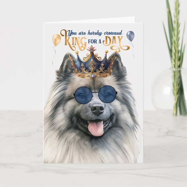 Tarjeta Keeshond Dog King por día cumpleaños divertida (Anverso)
