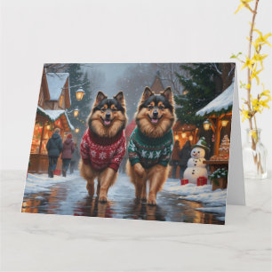 Tarjeta Keeshond Dogs Navidades Snow Holiday