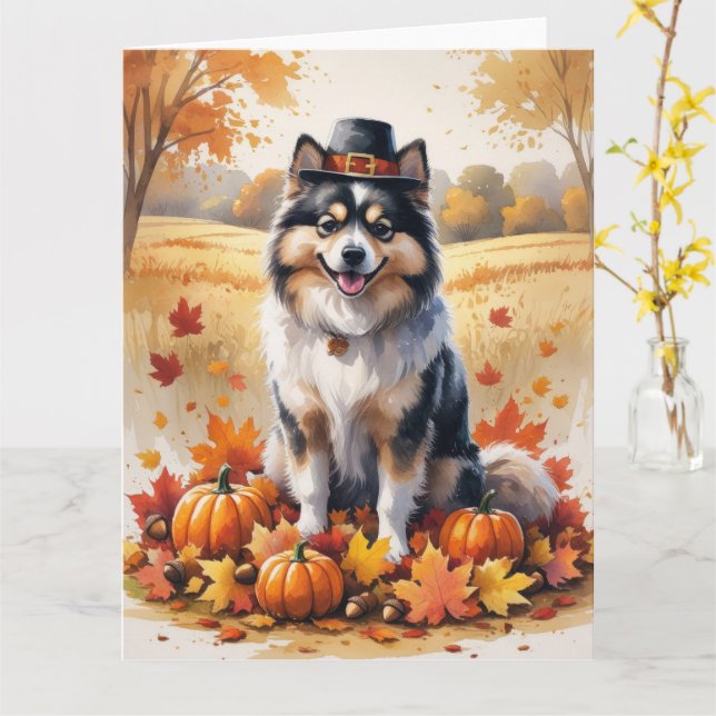 Tarjeta Keeshond En El Otoño Deja El Arte De Acción De Gra (flor amarilla)