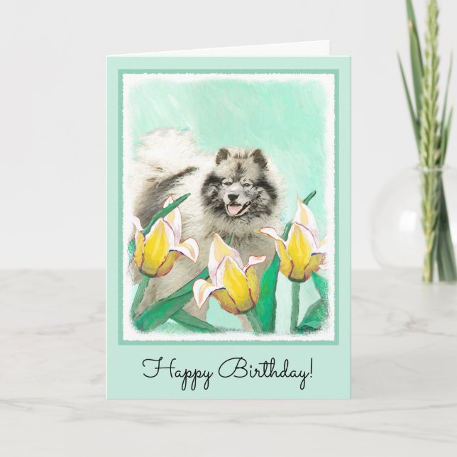 Tarjeta Keeshond en tulipanes pintando arte original del p (Anverso)